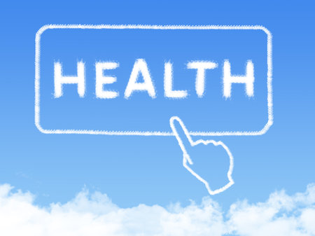 health message cloud shape on blue skyの写真素材