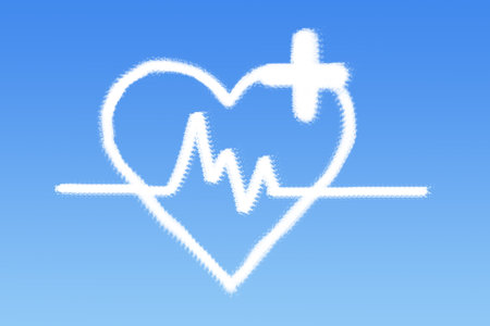 heart cloud shape on blue skyの写真素材