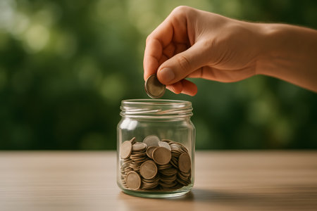 Saving Dropping Coins Into Jar Bank For Retirementの素材