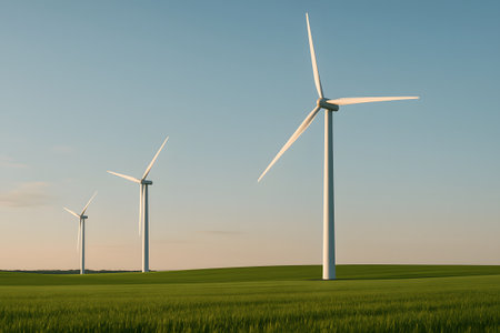 Wind turbines generating clean energy backgroundの素材