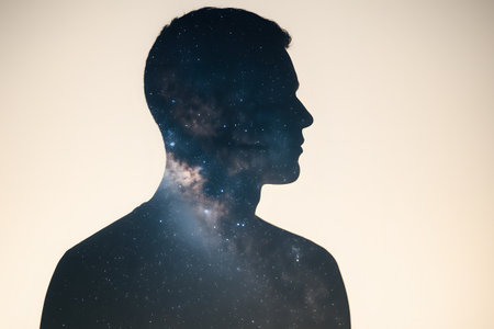 Man Silhouette Cosmic Background Starry Night Spaceの素材