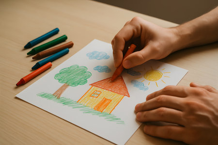 person drawing on a piece of paperの素材