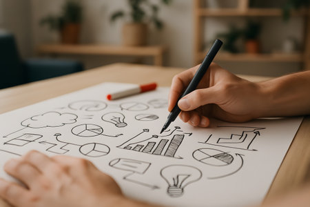 Creative business plan sketch on a paper, concept of spontaneous business ideasの素材