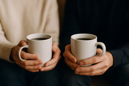 two people sharing coffee over a casual, relaxed conversationの素材
