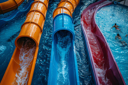 Capture highenergy, dynamic photographs of people enjoying thrilling water slides, wave pools, and other exciting activitiesの素材