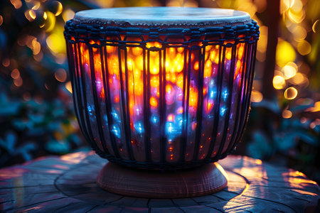 Colorful candle in the garden with bokeh lights background.の素材
