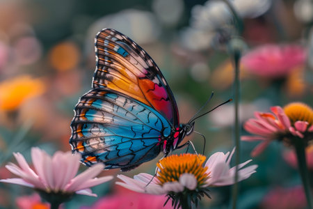 Butterfly on a flower in the garden. Colorful background.の素材