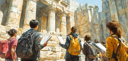 Students Engage in Enlightening Historical Tour at Ancient Ruinsの素材