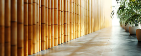 Embrace the Calm A Minimalist Bamboo Wall Bathed in Gentle Natural Lightの素材
