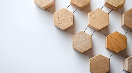 Geometric Shapes in Modern Wooden Network Illustrating Conceptual Connectivity on White Backgroundの素材