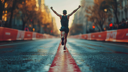 Runner athlete running on city road. woman fitness jogging workout wellness concept.の素材