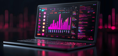 Explore the Vibrant World of Data Visualization with Futuristic Screens Filled with Dynamic Insightsの素材