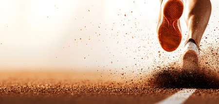 Athlete running in the race track and field. Sport and healthy lifestyle concept.の素材