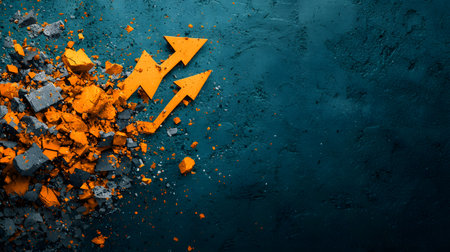 Colorful powder explosion on dark blue textured background with copy spaceの素材