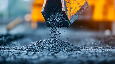 A close-up view of oil extraction raw material being emptied from a machine into a pile. The background is soft-focused, creating an industrial atmosphere with an orange hue.の素材