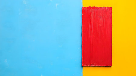 An abstract scene showcasing a bold red rectangle against a bright blue and yellow background. The atmosphere conveys creativity and vibrancy, highlighting artistic expression.の素材
