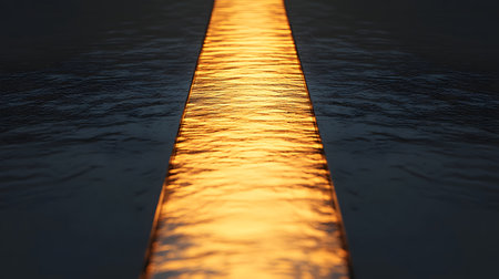 A shimmering river of gold reflects on the water's surface, creating a striking visual effect. The background appears dark and solid, enhancing the captivating atmosphere of tranquility.の素材