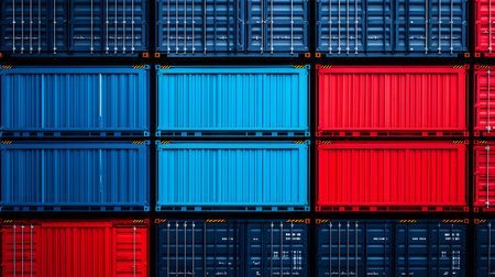 Cargo shipping containers on a black background. 3d rendering.の素材