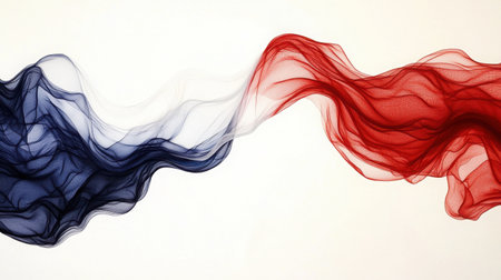 This artistic image showcases the flowing interplay of red and blue fabric, creating soft waveforms that evoke a sense of motion and elegance. Ideal for creative projects!の素材