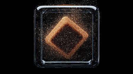 Stunning close-up of a brown sugar cube in a glass dish, showcasing shimmering sugar crystals against a dark backdrop. Perfect for culinary themes.の素材