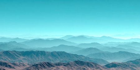 A breathtaking view of layered mountains under a clear blue sky, showcasing soft hues and serene beauty. Perfect for nature lovers and adventure themes.の素材