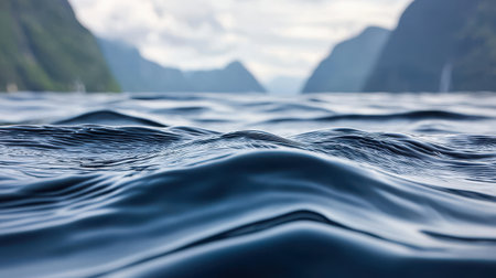 Captivating image of ocean waves gently rolling towards a breathtaking mountainous coastline under a dramatic cloudy sky. Ideal for nature enthusiasts.の素材