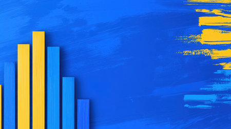Vibrant and colorful bar graph design on a blue background, ideal for illustrating business finance concepts and data analysis.の素材