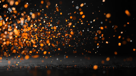 Dynamic composition of shimmering gold and silver particles in motion, creating an abstract display of light and texture against a dark background.の素材