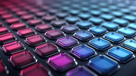 A vibrant and modern abstract background featuring colorful buttons in pink and blue shades. The glossy finish adds a sleek and futuristic touch, ideal for diverse creative projects.の素材