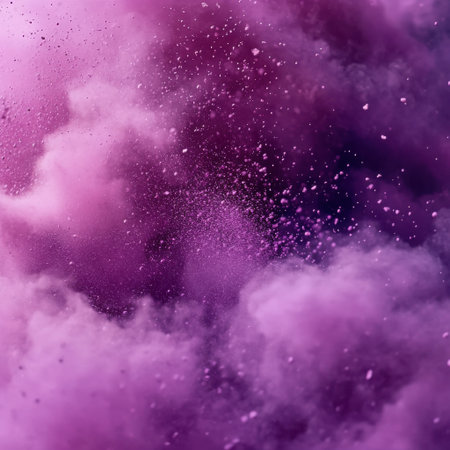 A captivating swirl of vibrant purple smoke creates an ethereal atmosphere against a dark backdrop, perfect for artistic and design projects.の素材