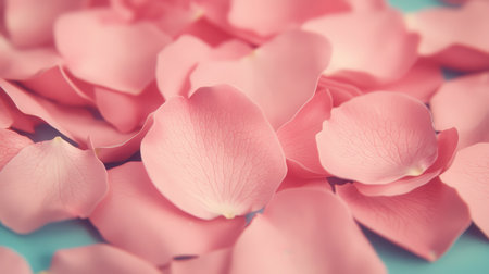 Experience the gentle beauty of soft pink rose petals scattered on a light background, perfect for romantic themes and creative projects.の素材