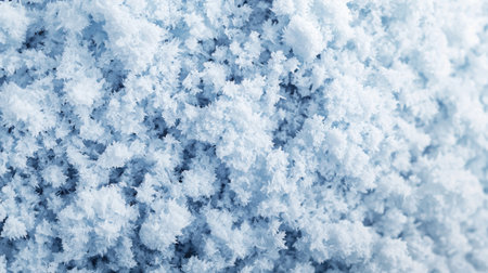 This close-up photograph captures a vivid array of fresh snowflakes resting on the ground, highlighting intricate details and textures unique to winter.の素材