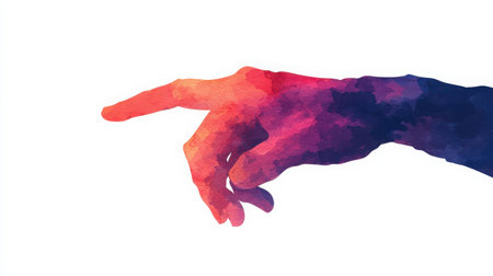 This vibrant watercolor illustration depicts a hand reaching out with a colorful blend of hues, symbolizing creativity and expression in an artistic way.の素材