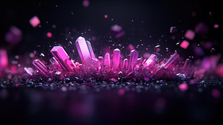 This stunning image showcases vibrant pink crystals emerging from a dark background, creating an enchanting and magical abstract scene perfect for art, design, or nature projects.の素材