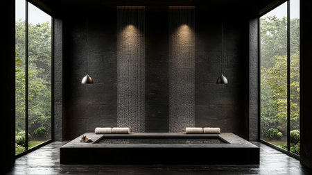 Experience serenity in a modern spa interior featuring minimalist design, calming textures, and natural light illuminating a tranquil retreat space.の素材