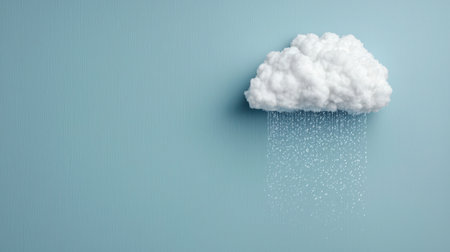 A fluffy cloud with gentle raindrops set against a soft blue background creates a calming scene. Ideal for themes related to nature and tranquility.の素材