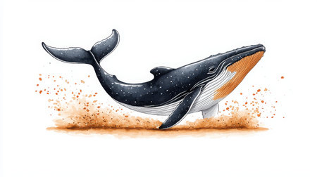 A vibrant and artistic illustration of a majestic whale swimming gracefully through splashes of color. This artwork captures the beauty and wonder of marine life.の素材