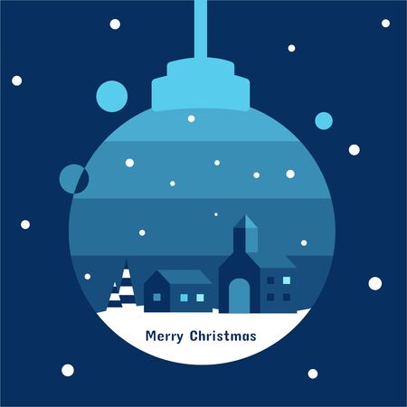 House, tree, and church in Christmas ornament with blue tone in Christmas concept - Vector illustrationのイラスト素材