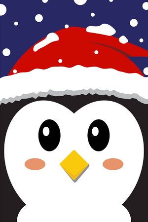 Close up of penguin face with snow in blue background- Vector illustrationのイラスト素材