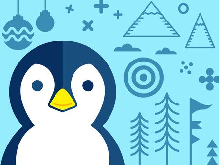 Penguin with other element of Christmas in red tone - design for greeting card and multi purpose - Vector illustrationのイラスト素材