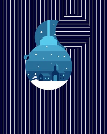 Christmas ornament come out of blue background with white stripe - Vector illustrationのイラスト素材