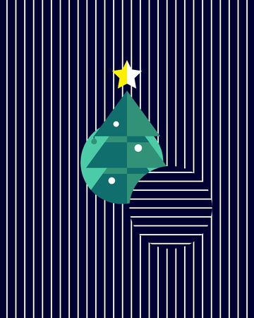 Christmas tree come out of blue background with white stripe - Vector illustrationのイラスト素材