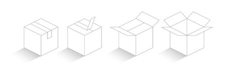 Carton box outline with shadow total containing process vector illustrationのイラスト素材