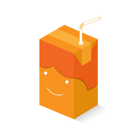 Smiley orangy juice box boy with its shadow and a straw on itのイラスト素材