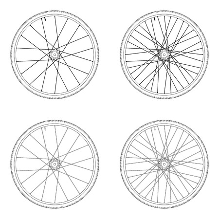 Bicycle spoke wheel tangential lacing pattern 4X black and white color isolated on white backgroundのイラスト素材