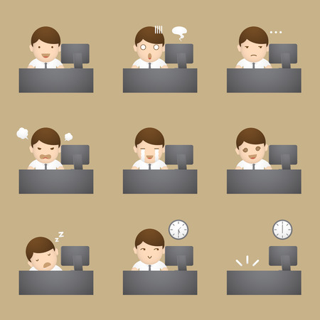 Businessman emotions with computer table illustration character designのイラスト素材