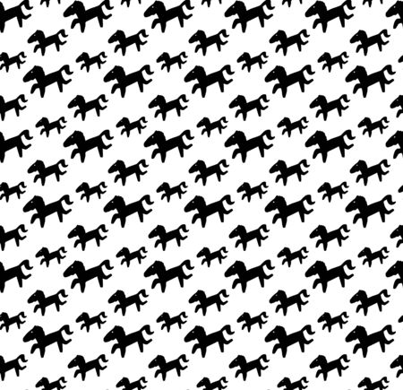 Horse pattern illustration seamless black and white color isolated on white backgroundのイラスト素材