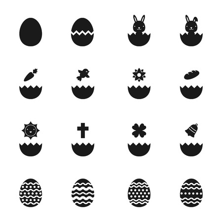 Easter egg hatch icons set illustration black and white color isolated on white backgroundのイラスト素材