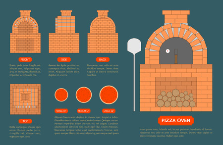 Pizza oven made from bricks with top, front, side, back view on blue backgroundのイラスト素材