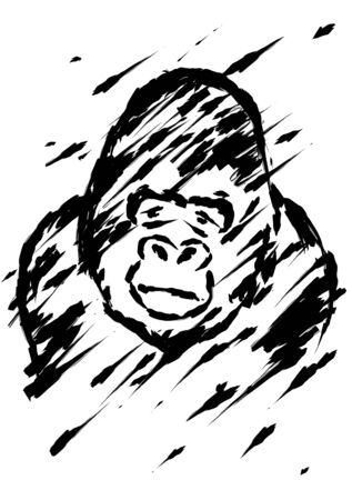 Sadly gorilla illustration brush style black color isolated on white backgroundの写真素材
